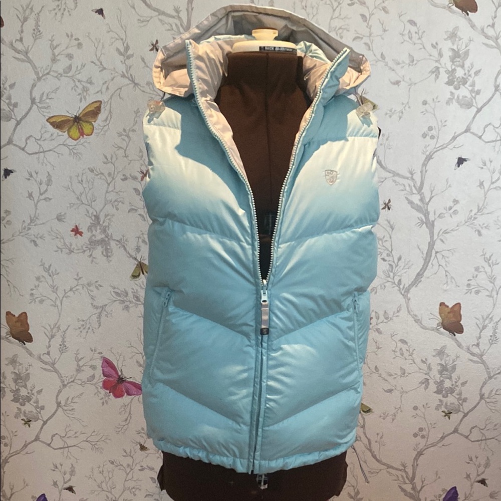 Rare Lamborghini Women's Reversible Light Blue and Grey Down Puffer Vest